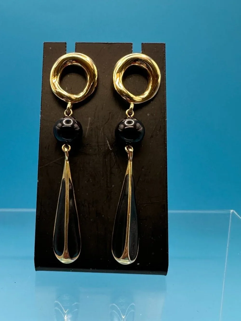 VTG Fernando Originals Gold-Tone & Black Enamel Dangle Earrings - Picture 2 of 11